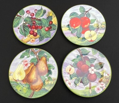 Villa d'este Hand Decorated 4 Italy Fruit Plates 8 3/8'' Cherry Apple Plum Pear