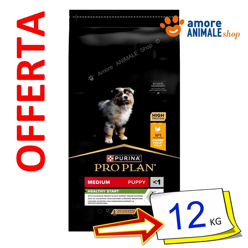 PURINA Dog PRO PLAN → Puppy Healty Start Medium, Pollo - 12 kg - Cibo Cane Cani