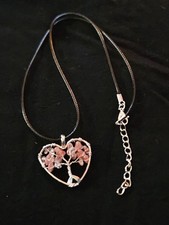 New Heart design pendant pink color with Black faux Necklace 17 1/2" - 19"