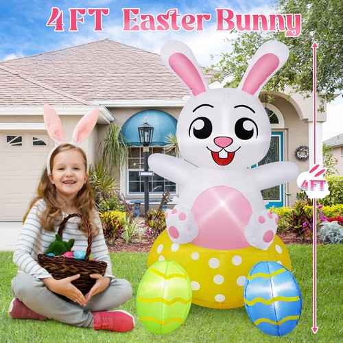 4FT Easter Inflatables Outdoor Decorations, Blow Up Inflatable Bunny Sits on ... - Bild 4 von 8