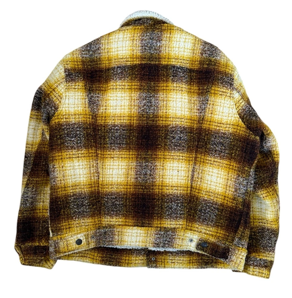 Chaqueta de Camionero Levis Premium Sherpa Mezcla de Lana Para Hombres M Amarilla a Cuadros Ajuste Vintage Foto 2 de 4