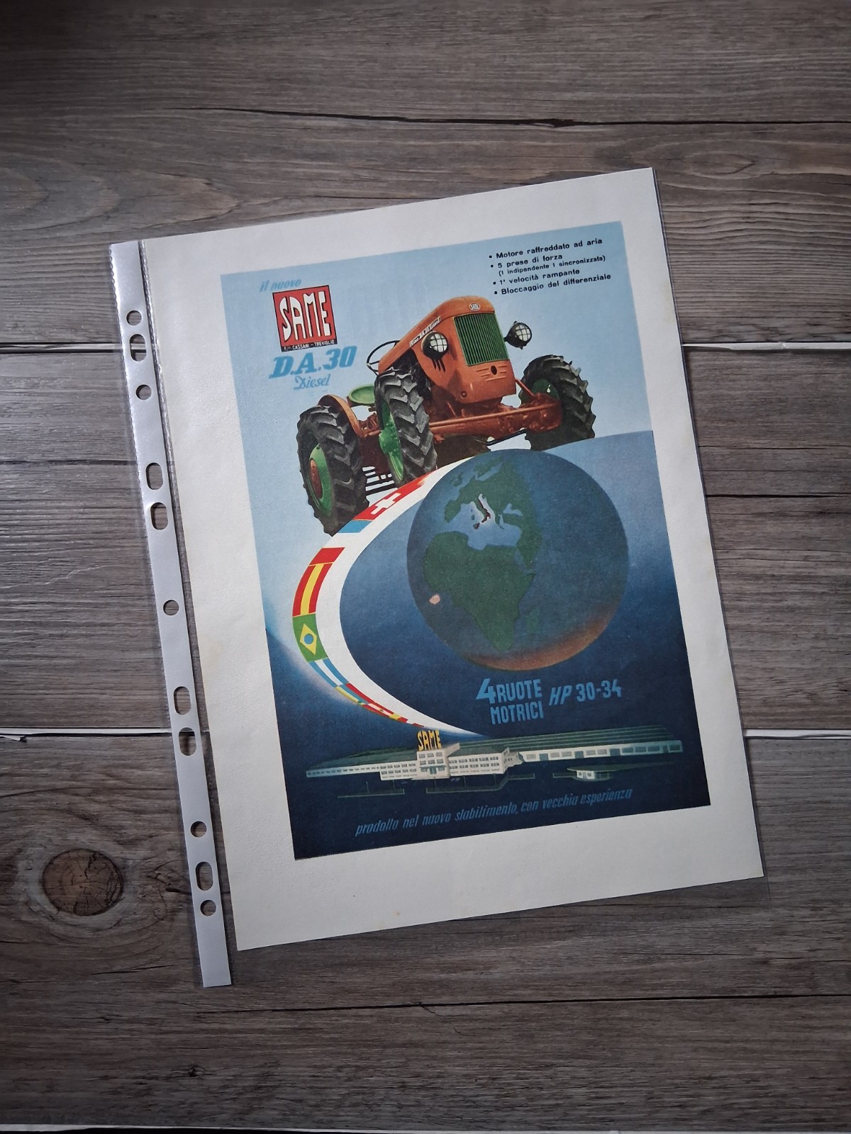 Pubblicità Vintage Same Trattore Agricolo DA30 4x4 Motore diesel Anni 50