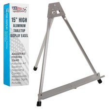 15" High Aluminum Tabletop Display Easel, Portable Artist Tripod Stand, Hold Art