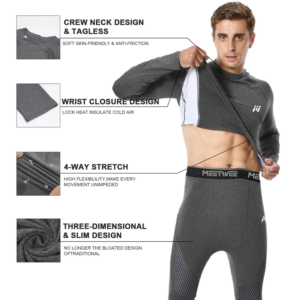 Conjunto de ropa interior térmica para hombre invierno cálido esquí deportes caza equipo polar largo Johns Foto 3 de 4