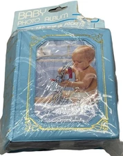 Baby Photo Album 100 slip in pockets 3 1/2" x 5 1/4" soft padded cover blue READ