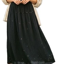 Silk Maxi Skirt Vtg Sparkle Women 8 Whimsigoth Festival Black Sequins Dark Fairy