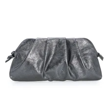 Chic Soft Vegan Leather Clutch Bag Dressy Pleated PU Evening Purse for (Pewter)