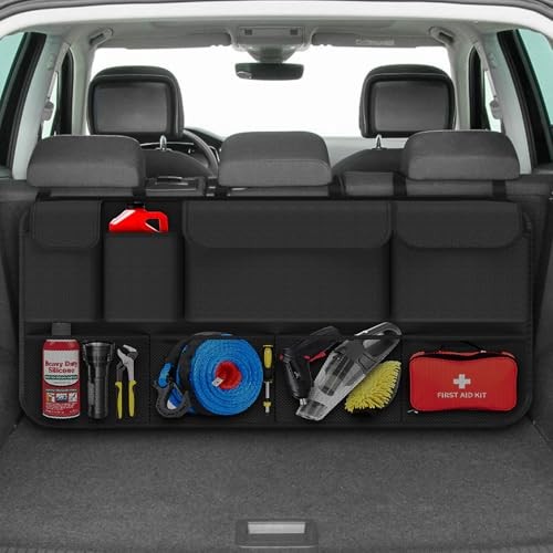 Spacious 8-Pocket Car Trunk Organizer for Large Capacity Storage