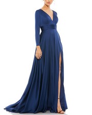 Mac Duggal Ruched Waist A-Line Gown Women's Blue 4