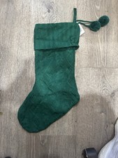 Merry Brite 21  Green Cable Knit Stocking With Balls.