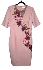 NWT TRINA TURK Aniya Knightly Floral Dress Size 10 Pink Cocktail Short Sleeve