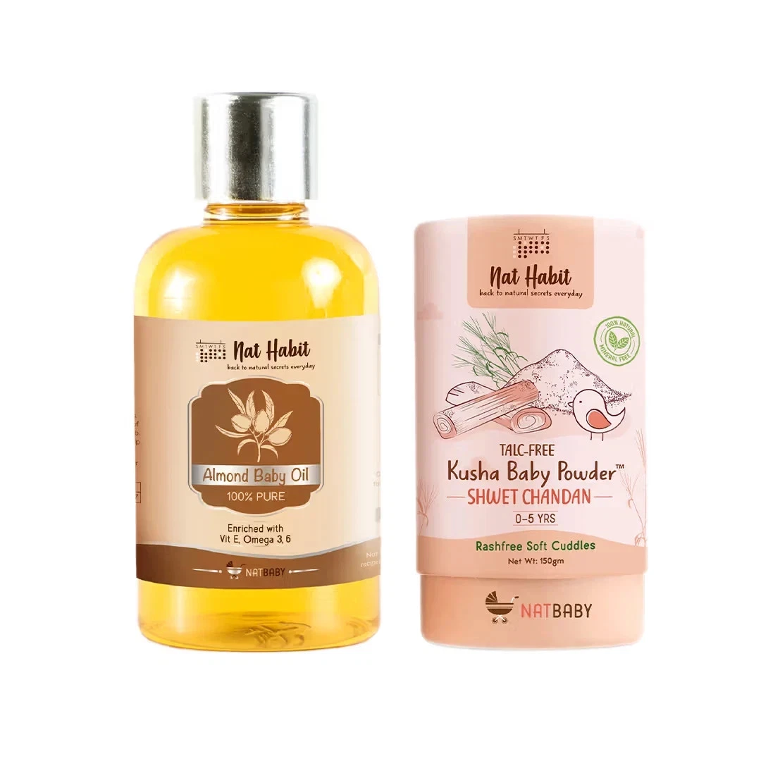 Nat Habit Pure Almond Baby Oil with Kusha Baby Powder Kit (250 g)