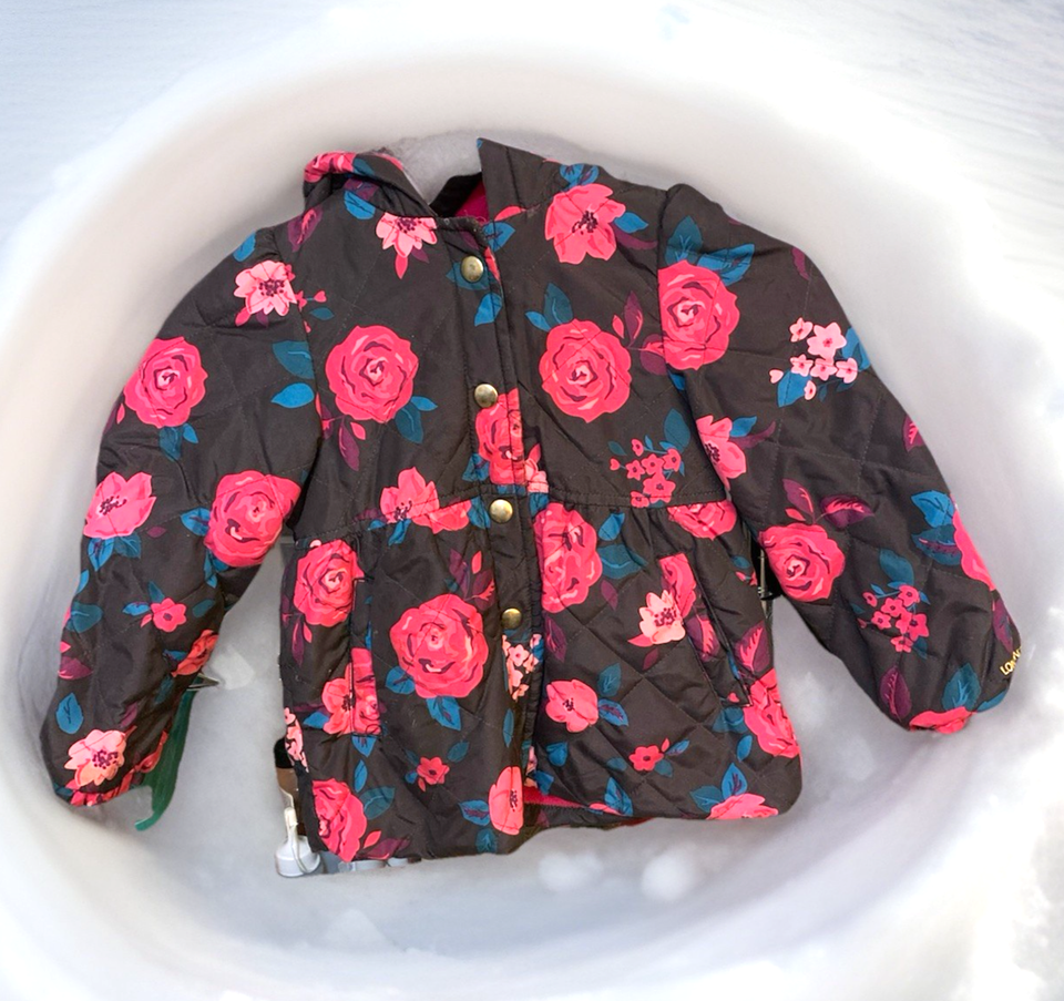 London Fog Girls Size 4T Purple Pink Roses Floral Winter Puffer Hooded ...
