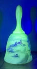 1980 Fenton Custard Satin Glass Church & Nature Scene Uranium Glow Vintage