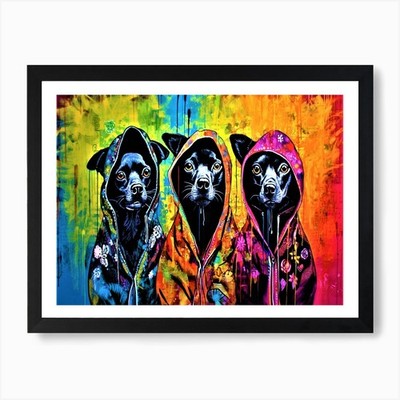 Chihuahua in der Kapuze - Drei Hunde gerahmtes Wandbild Poster Leinwanddruck Bild