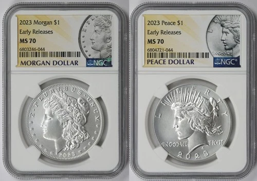2023 Morgan and Peace Dollar $1 MS 70 NGC Early Releases - 2 Coin Set