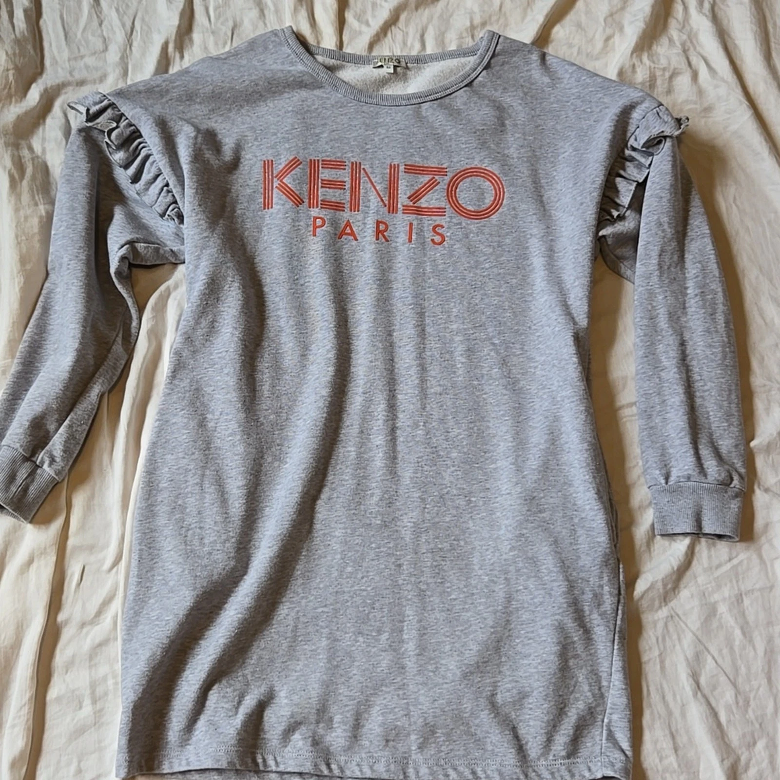 Abito Kenzo Kids Paris taglia 16A grigio manica lunga mini dress con logo davanti