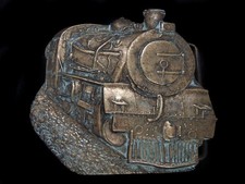 TF01125 VINTAGE 1978  STEAM ENGINE TRAIN  RAILROAD SOLID BRASS BELT BUCKLE