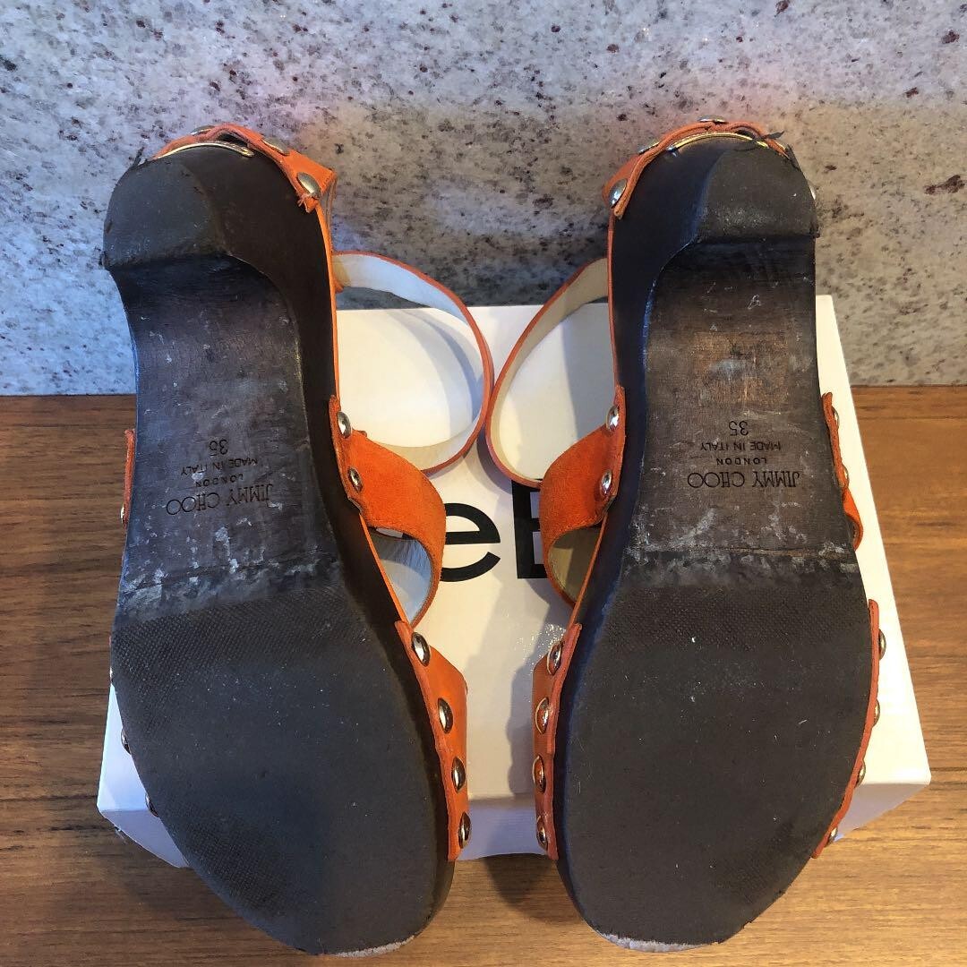 美品 JIMMY CHOO DESI FLAT ジミーチュウ35 ネオンオレンジ Womens JIMMY CHOO ALINA Designer Neon Orange Leather Pointy