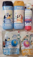 5pk Bluey Bath Bundle (3in1, Body Wash, Bubble Bath, Color Twist Bath Bombs)