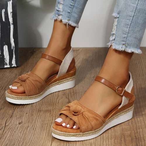 Damen Sommer Freizeit offene Zehenpartie Keilabsatz bequem Knöchelriemen Sandalen Strandschuhe - Bild 89 von 94
