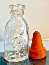 Antique Vintage 2 oz Happy Baby Glass Embossed Toy Doll Baby Bottle &Nipple