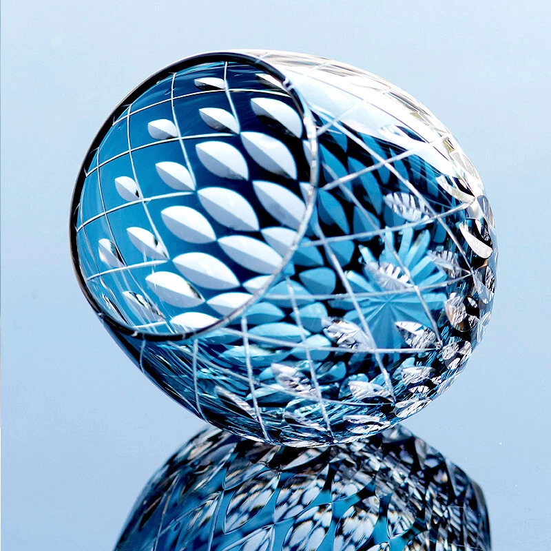 Vaso de whisky azul oscuro cristal Edo Kiriko vaso hecho a mano 12 oz Foto 4 de 4