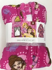 NWT Disney Princess Girls  Size M 8 Plush Hooded Robe  2 Pc Set
