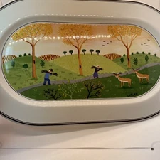Villeroy & Boch Design Naif LAPLAU Oval Platter Fall Scene Gathering Twigs Deer