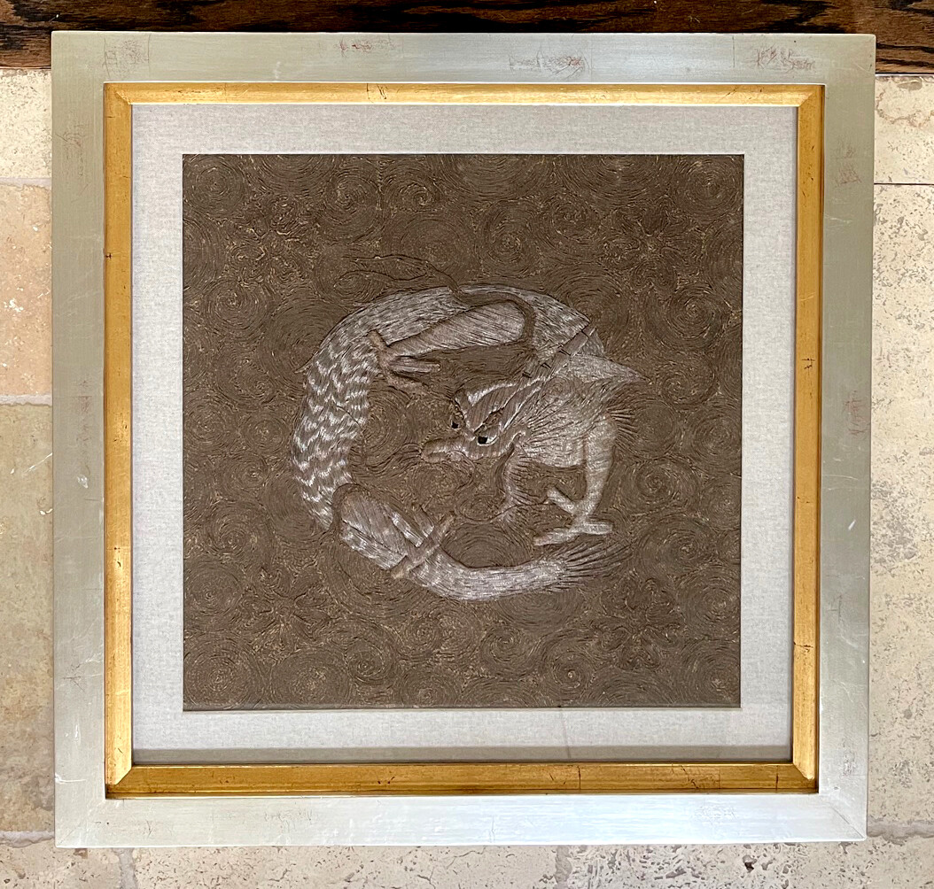 1960年代　ミッドセンチュリー　金色の龍 刺繍アート フレーム付き s-l400.jpg