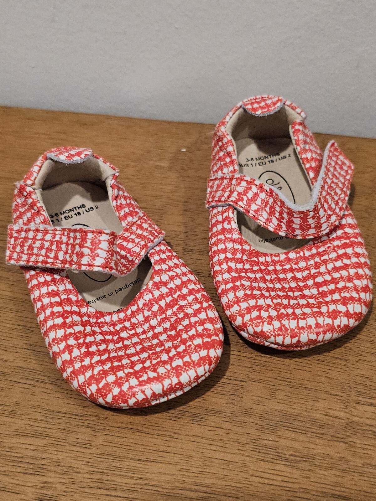 Baby Infant Girl Red White Mary Jane 3 6 Month Size 2 Leather