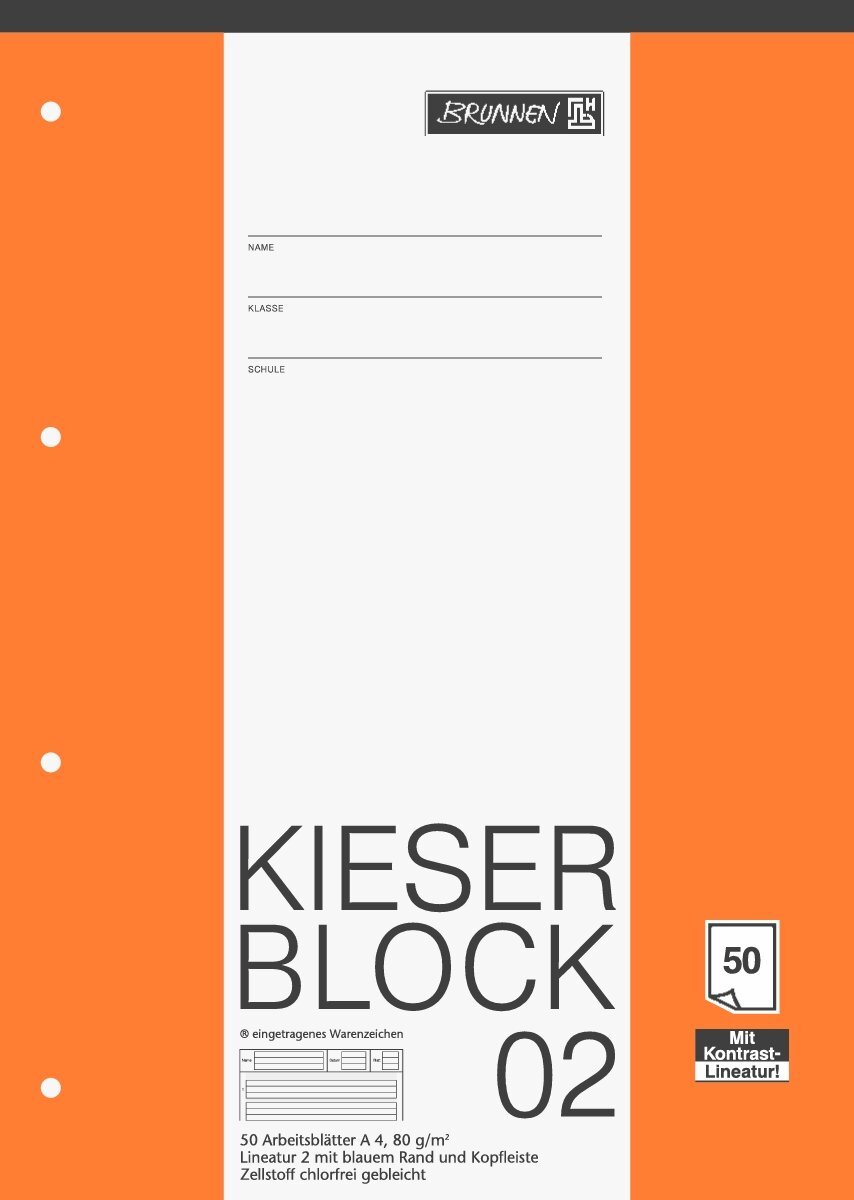 Fountain 1042942 Kieser Block ruling 2 (A4, 50 Sheets, Perforated, 80g/m², Class