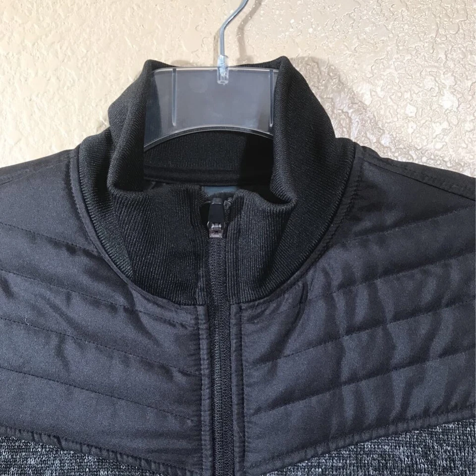 Xersion Unisex Puffer Jacket Black Gray Heathered Fill Zip Pockets Mock Neck L - Image 2 of 4