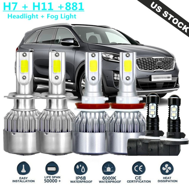 For Kia Sorento 20172018 6x H7 H11 881 LED Headlight Fog Light Combo