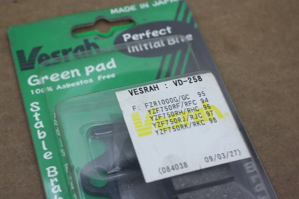 PASTILLAS FRENO DELANTERAS ORGÁNICAS VESRAH JAPÓN 93-98 YAMAHA YZF750R Y 94-95 FZR1000 Foto 4 de 4