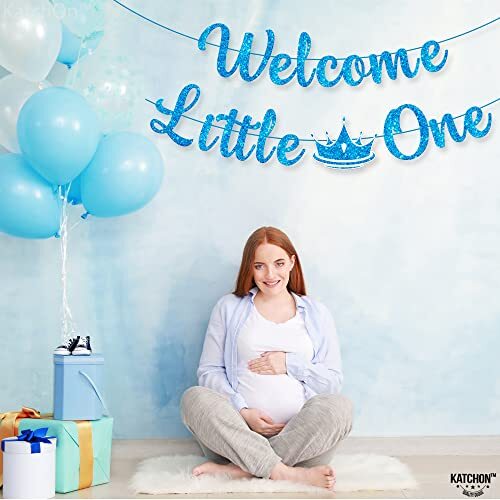 Welcome Little One Banner – 3 M, Glitzernd Blau, Vorgefädelt Für Babyparty & Willkommensdeko