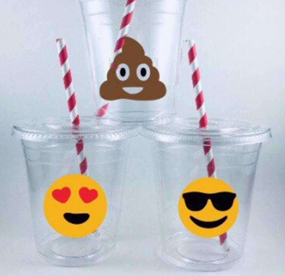 Emoji Party Cups Set/12 With Lids Straws Emojis Smileys Poop eBay