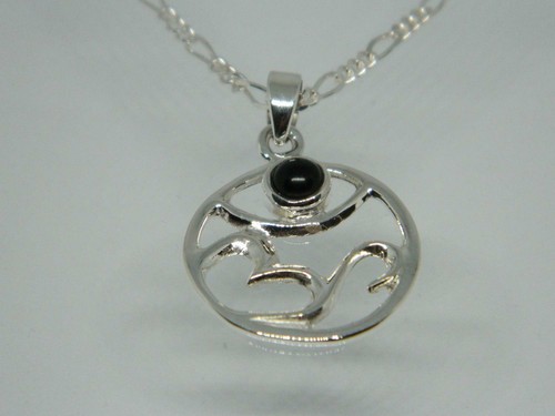 Ciondolo in argento sterling 925 con pietra onice ritagliata e catena Figaro in argento 925 da 16 pollici - Foto 5 di 12