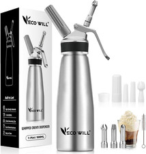 Professional Whipped Cream Dispenser, Durable Aluminum Cream Whipper with 2 Sets