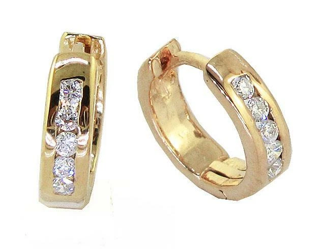 Hoops Earrings SI1 G 0.15 Ct Natural Diamond 14K Solid Yellow Gold Channel Set - Image 4 of 4