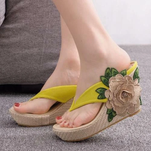 Women s Wedge Slippers Platform Beach Flowers High Heels Sandals