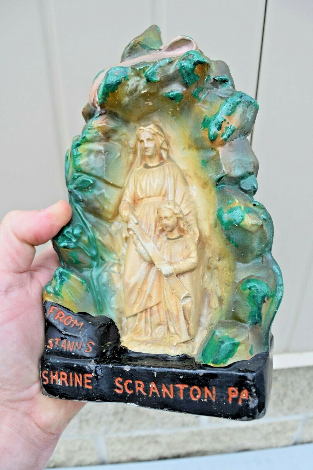 + Nice Older Plaster Statue of St. Anne's Shrine, Scranton PA, 9" ht