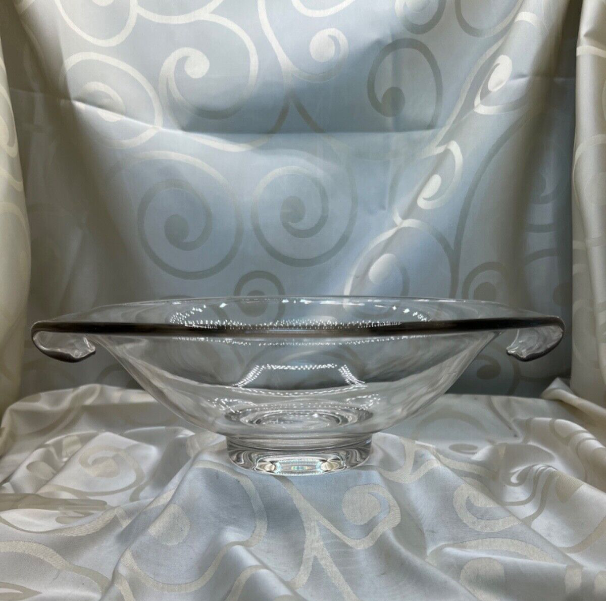 Vintage MCM Stueben LOOK glass bowl with curved handles