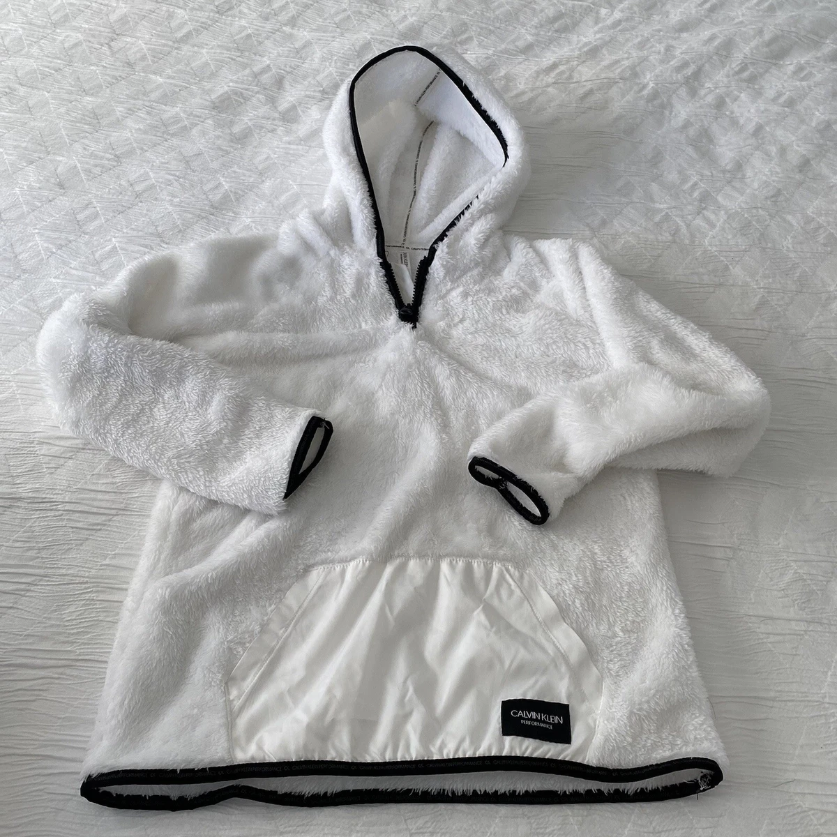 Calvin Klein Girls Performance L Hoodie White Fleece Pullover Kangaroo  Pocket | eBay