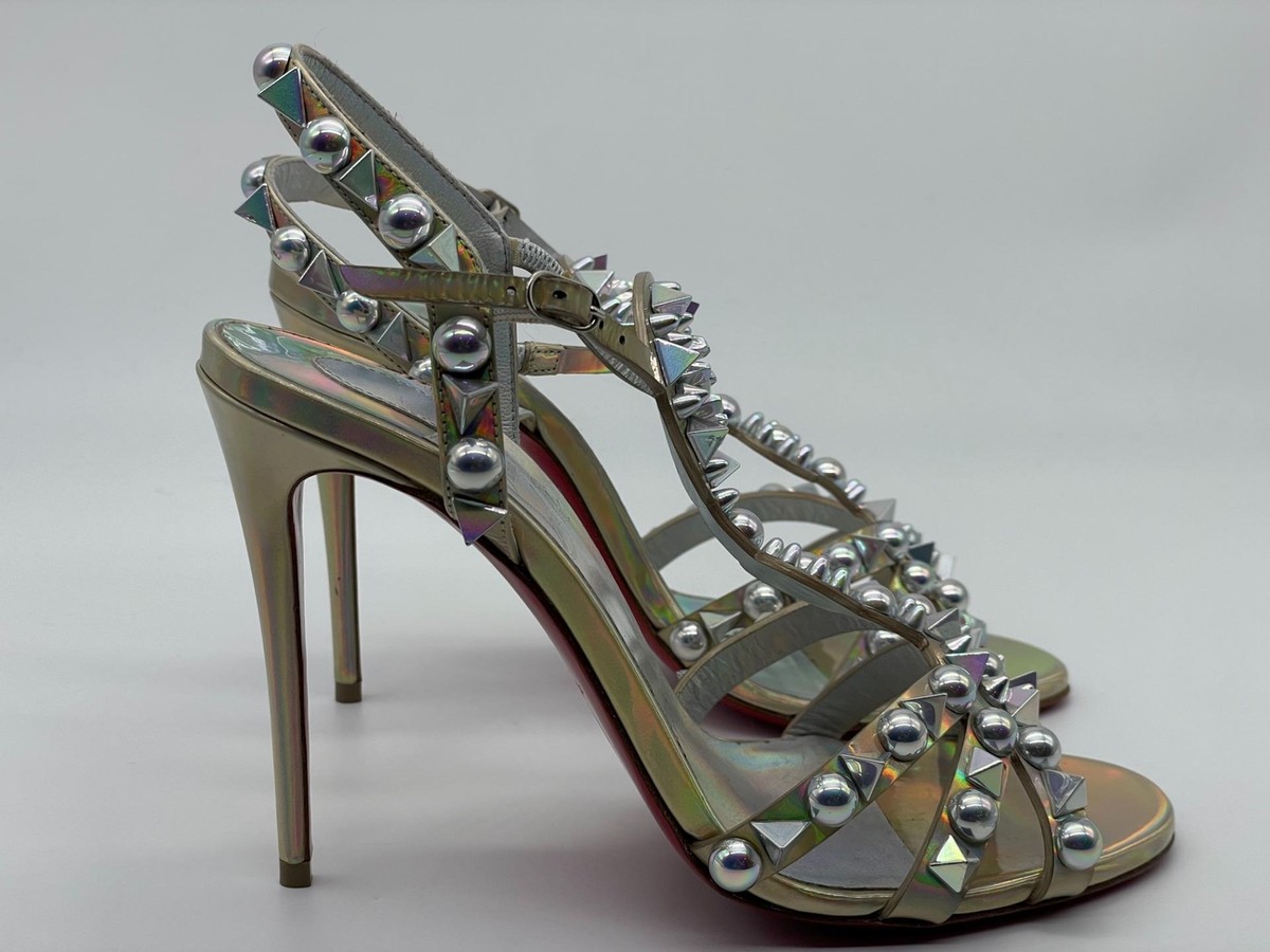 Christian Louboutin GOLDORA 100 Spike Studded Iridescent Heel