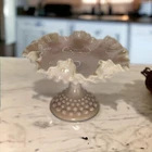 Vintage Fenton Rose Pastel Milk Glass Ruffled Compote Candy Dish