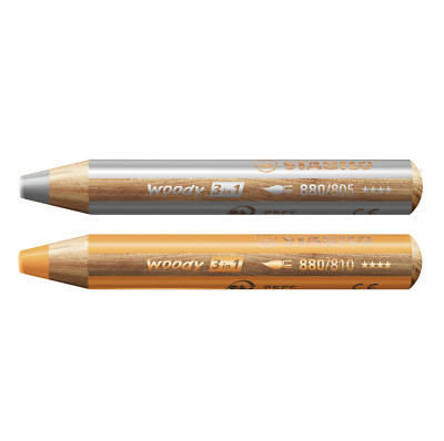 2x Stabilo Woody Buntstift 3 in 1 Holz Multitalent-Farbstift rund, Gold + Silber
