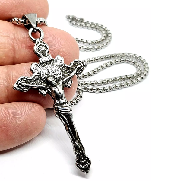 Kruzifix Kreuz Halskette AnhäNger Edelstahl Benediktiner Schmuck & Box-image