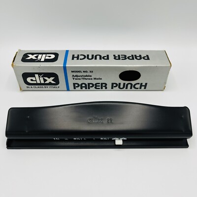 Vintage Clix 32 Paper Hole Punch Adjustable Black White With Box 1984 Made USA