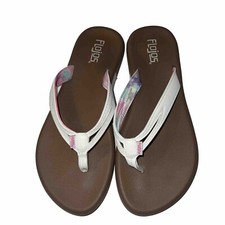 Women  s Flojos Flip Flops Women's White  Floral Flip Flop Size 9